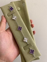 💜Van Cleef & Arpels VCA 梵克雅寶 五花四葉幸運草 18k金 紫羅蘭 天然石英岩 鐳射 手鏈 男女同款 情侶款 生日禮物 情人節 Unisex Couple Bracelet B