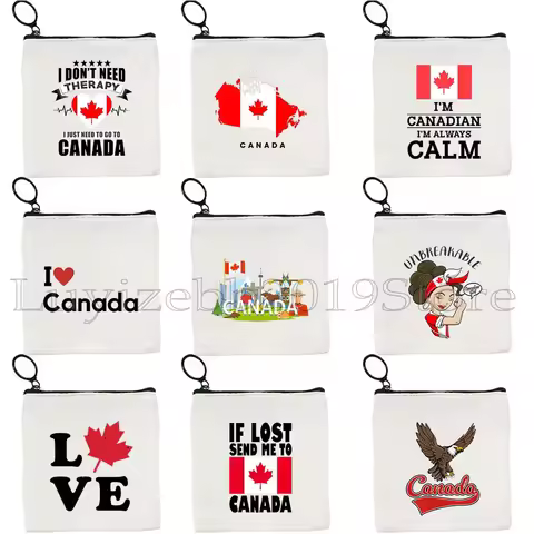 Canada Country Map Flag Eagle Bear Wild Maple Leaf Canadian Girl Ottawa Coin Purse Key Case Storage