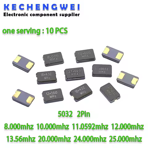 10pcs 8MHZ 10MHZ 11.0592MHZ 12MHZ 13.56MHZ 16.000MHZ 20MHZ 24MHZ 8.000MHZ 16MHz 2Pin 5032 smd quartz