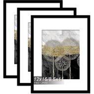 12x16 Picture Frame Set of 3, Display Poster 8.5 x 11 with Mat or 12 x 16 Without Mat, Light Weight 