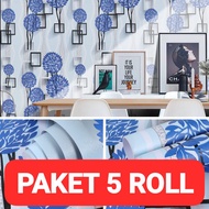 PAKET 5 ROLL Wallpaper Stiker Dinding Pohon Biru Kotak 3D  Ukuran 45Cm X 10M Wallpaper Rika