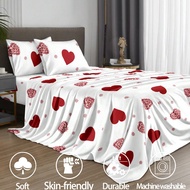 4Pcs/Set Red And White Heart-Shaped Pattern Sheet Set Bedding Set, 1pc Fitted Sheet & 1pc Flat Sheet