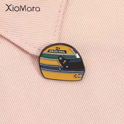 Aryton Senna Racing Helmet Enamel Pin Formula 1 Racing Fan Brooch Lapel Backpack Badge Fashion Jewel