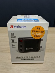 全新行貨 Verbatim 3 Port 30W PD 3.0 &amp; QC 3.0 GaN Charger 充電器