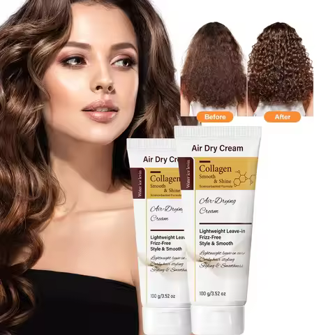 Air Dry Cream Collagen Smooth Shine Lightweight Leave-in Frizz Control Curl Definition Curly Hair St