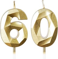 60th Birthday Candles, Candle Number 60, Gold Candle, Birthday Candle for Cake, Happy Birthday Candl