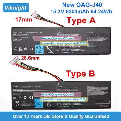 New GAG-J40 Battery 15.2V 94.24Wh for Gigabyte Aero 14 V8 K7 K8 15-X8 15-X9 15-Y9 15X V8 Aorus 17 WA