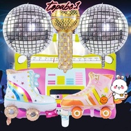 TOPABC 4/6pcs 4D Disco Air Ball, Hip Hop 80s 90s Retro Theme Roller Skate Balloon Set, Inflatable Fo