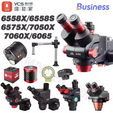 YCS Microscope 6558X 6558S Trinocular Microscope 4K Camera Arm Set For Mobile Phones Repair Maintena