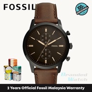 [Official Warranty] Fossil FS5437 Men's Townsman 44 mm Chronograph Brown Leather Watch