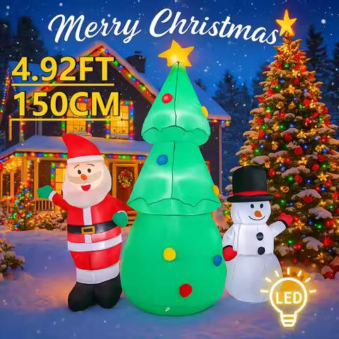 4.92FT Christmas Inflatable Toys LED Set Santa Claus Tree Snowman Supplies Home Ornament Festive Gif