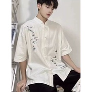 Chinese Style Chinese Style Buttoned Tang Suit Shirt Chinese Style Linen Short-Sleeved New Men's Sum