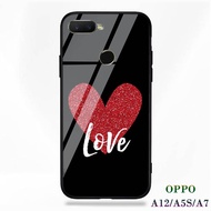Softcase Glass Kaca Oppo A12 A5S A7- J79 - LOVE Casing Hp-Pelindung hp-Case Handphone