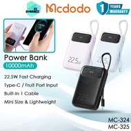 Mcdodo MC-324 10000mAh Powerbank Built In Cable Power Bank Mcdodo MC-325 Pawer Bank 20W Fast Chargin