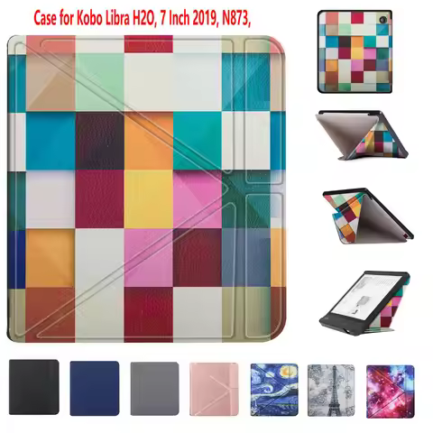 Origami Stand Case for Kobo Libra H2O, 7 Inch 2019, N873, e-Books Premium PU Leather Hard Shell Slim