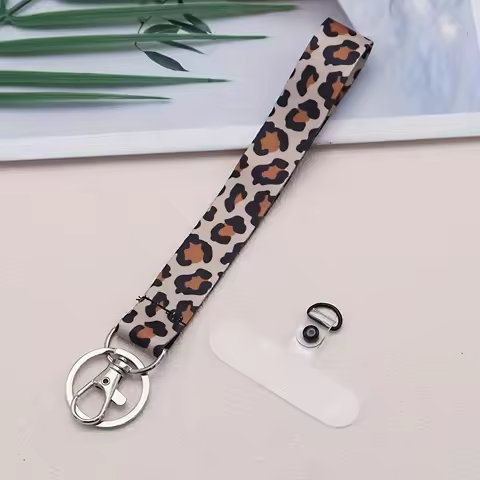 Coffee Leopard Anti-lost Wristlet Phone Keychain Teacher Lanyard Car Key Chains Hand Wrist Key Holde