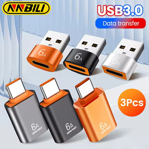 NNBILI 3Pcs USB 3.0 OTG Adapter 6A Fast Charging Type C Male To USB3.0 Female Converter For Xiaomi S
