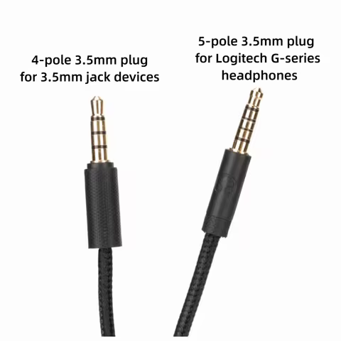 3.5mm to 3.5mm Gaming Headset Cable with Volume Control and Mute Switch Woven Earphone Cord for Logi