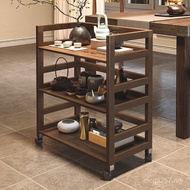 Water Cabinet Tea Storage Table Solid Wood Shelf Tea Cup Fully Movable Walnut Trolley Table Rack Tea