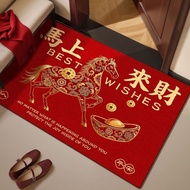 New Chinese Style Year of the Horse Crystal Velvet Red Floor Mat Bathroom Absorbent Anti-slip Foot M