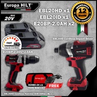 EBL20HD CORDLESS HAMMER DRILL+EBL20IDCORDLESS IMPACT DRIVER ( BRUSHLESS )+20*AH BATTERY+FREE 20V CHA
