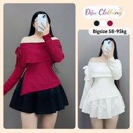 Plus Size Women's Elegant Off-Shoulder Set – 2-Piece Outfit with Long Sleeve Top & Skirt SET942