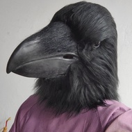 NEW Black Crow Mask With Hair Large Bird Beak Role-playing Prop Realistic Animal Headwear Halloween 