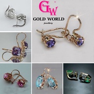 GW Accessories Jewellery Subang Emas 916 Stainless Ready Stock  Gold Plated Zircon Earrings Ruby Flower Vintage Anting Telinga Simple Dangle Earrings