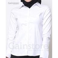 Kemeja Putih Polos Wanita Baju Kantor Formal Kerja Cewek Katun Kancing