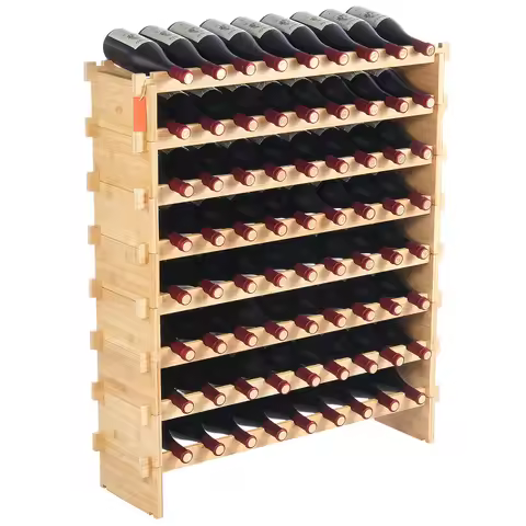 SucceBuy 72 Bottle Upgrade Modular Wine Rack Pinot Bottles 8-Tier Bamboo Wood Floor Freestanding Win