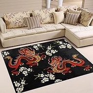 ALAZA Chinese Japanese Dragon Flower Area Rug Rugs for Living Room Bedroom 4'10" x 6'8"