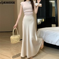 Ready Stock New Fishtail Long Skirt for Women Satin High Waist Slim Wrapped Hip Solid Color party Ma