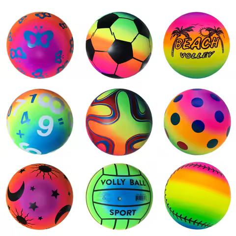 9 inch Children's inflatable rubber Rainbow Ball Dodgeball Kickball for Kids Adults Outdoor Playgrou