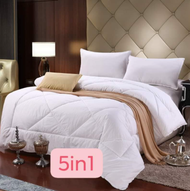 Queen Size Comforter 5 in 1 Set Plain White Duvet Filler Hotel Recommended Comforter With Free 4 Pcs