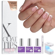 BTArtboxnails XCOATTIPS Gel Nail Kit - Short Squre French Tip Press on Nails Kit, Pink Soft Gel Nail