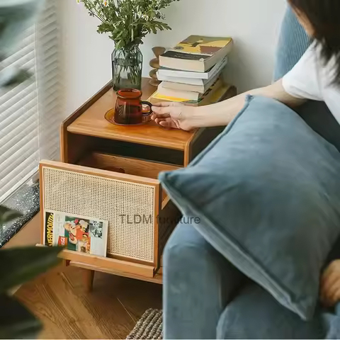 Nightstand Small Simple Rattan Modern Nordic Cabinet Ins Style Japanese Solid Wood Bedroom Narrow Be