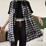 香奈兒 Chanel 25P 黑白格紋圍巾 黑色底