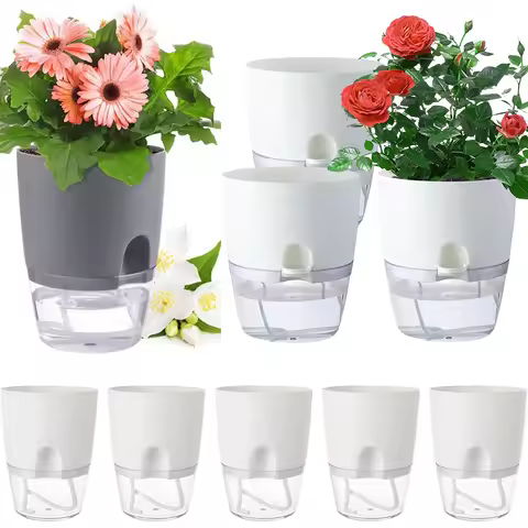 5Pcs Self Watering Planters,Wicking Flower Pots,Plastic African Violet Pots with Watering Bottle Mod