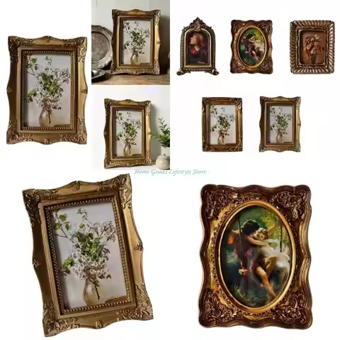E74E Retro Picture Frame,Mini Antique Ornate Photo Frame for Tabletop Wall Display