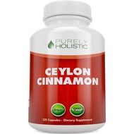 Purely Holistic Ceylon Cinnamon Capsules 1500mg, 225 Vegan Cinnamon Capsules, 75 Day Supply (25% Mor
