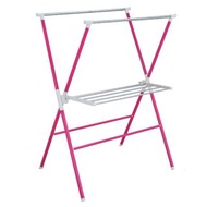 X型多功能折疊雙桿曬衣架(蜜桃紅) 吊衣架 掛衣架 晾曬架