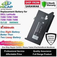 HICAP DELL Laptop Battery DJ1J0 9W9MX 42Wh for DELL Latitude 7280 7290 7380 7390 7480 7490