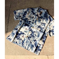 Gypsy & Sons Blue Dyed Hundred Tigers Embroidered Shirt Cuban Collar Hawaiian Style Flower Shirt Boy