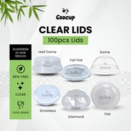 [100pcs] 95mm Transparent Lids/ Flat Lid/Dome lid/Halfdome lid/ Strawless lid/ Tall Lid