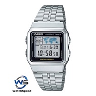 Casio A500WA-1D Standard Digital World Time Silver Stainless Steel Men's Watch