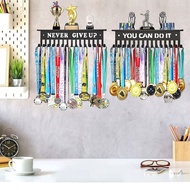 30cm Wall-Mounted Display Stand, Premium Metal Award Holder with Hooks & Shelf