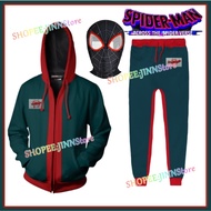 - JN - S-5XL Miles Morales Hoodie Cosplay Costume New Movie Spider-Man: Across the Spider-Verse Zipper Jacket Pants Mask Set