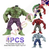 4pcs/set The Incredible Avengers Hulk Green Red Action Figure Toys 4.3" Marvel Toy