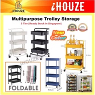 [✅SG Stock] 🔥3/4/5 Tier Multi-functional Trolley / Foldable Metal Trolley / Rack / Kitchen Shelf Movable Storage Cart
