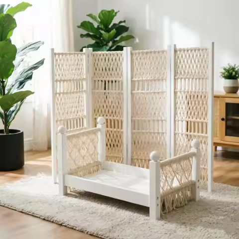 Handwoven Macrame Posing Bed Set Foldable Divider Screen Frame Home Studio Portrait Photography Scen